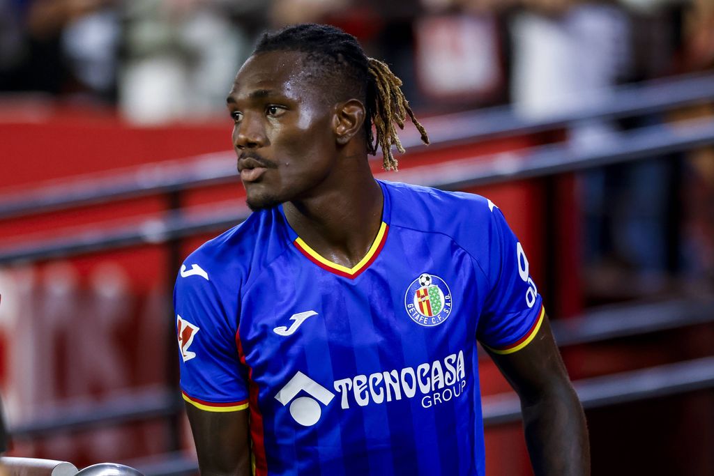 Christantus Uche in action during the La Liga EA Sports match between Sevilla FC and Getafe CF at Ramon Sanchez Pizjuan in Seville, Spain, on August 25, 2025. Seville Spain