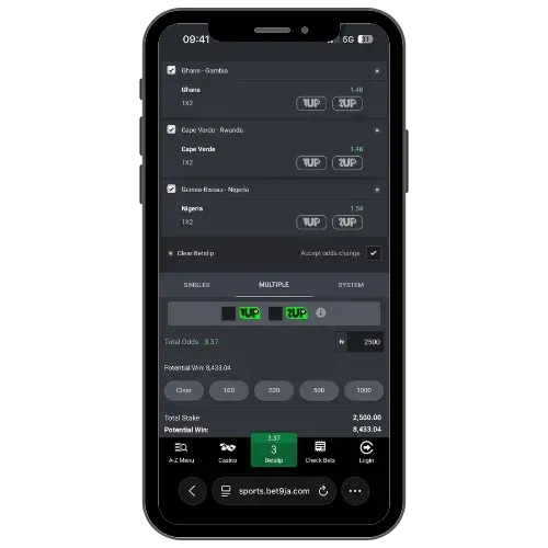 Bet9ja promotion code usage of the free bet on AFCON matches 