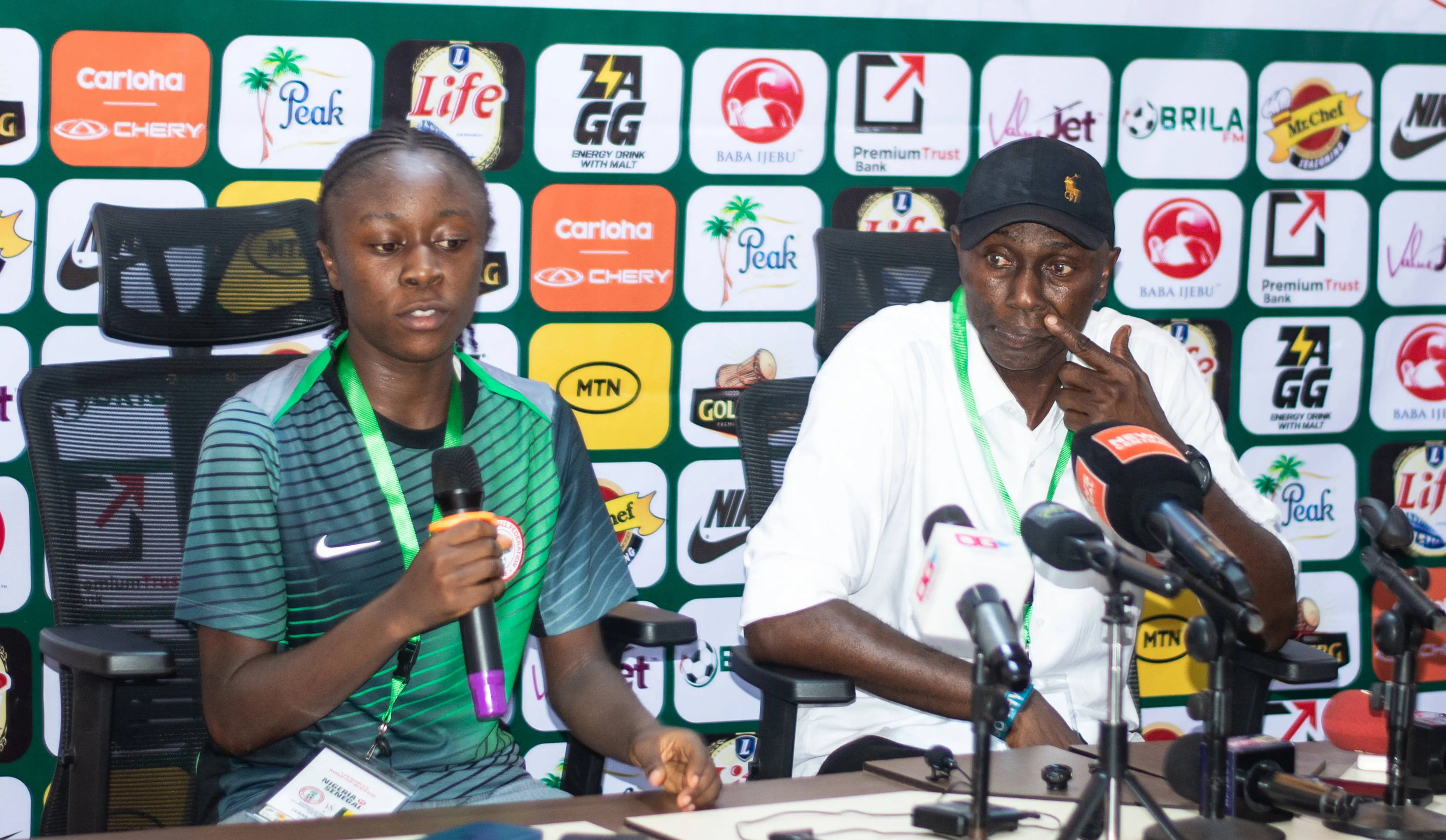 Nigeria Falconets captain Joy Igbokwe and head coach Moses Opuamowei Aduku