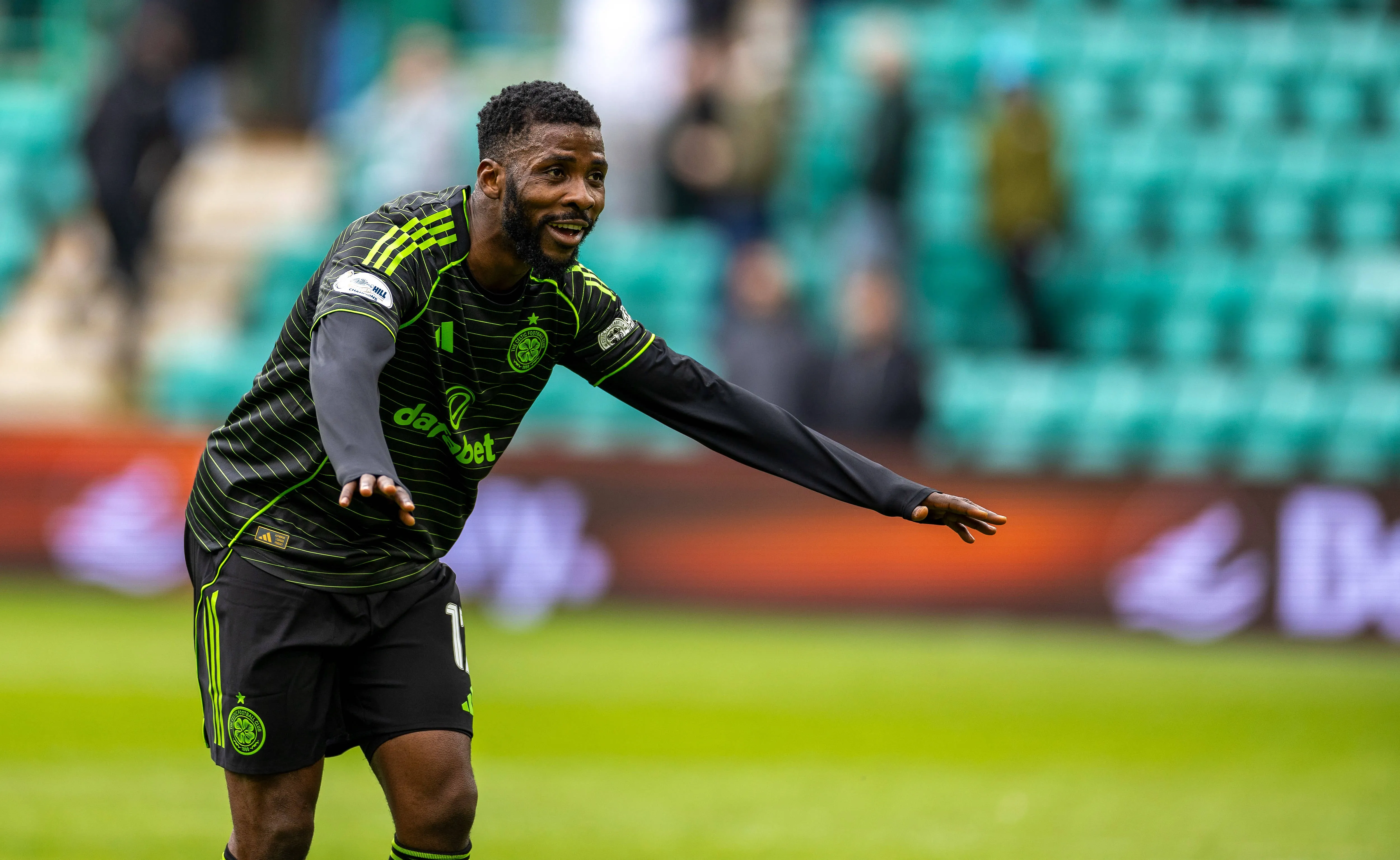Kelechi Iheanacho of Celtic celebrates after his goal wins the match