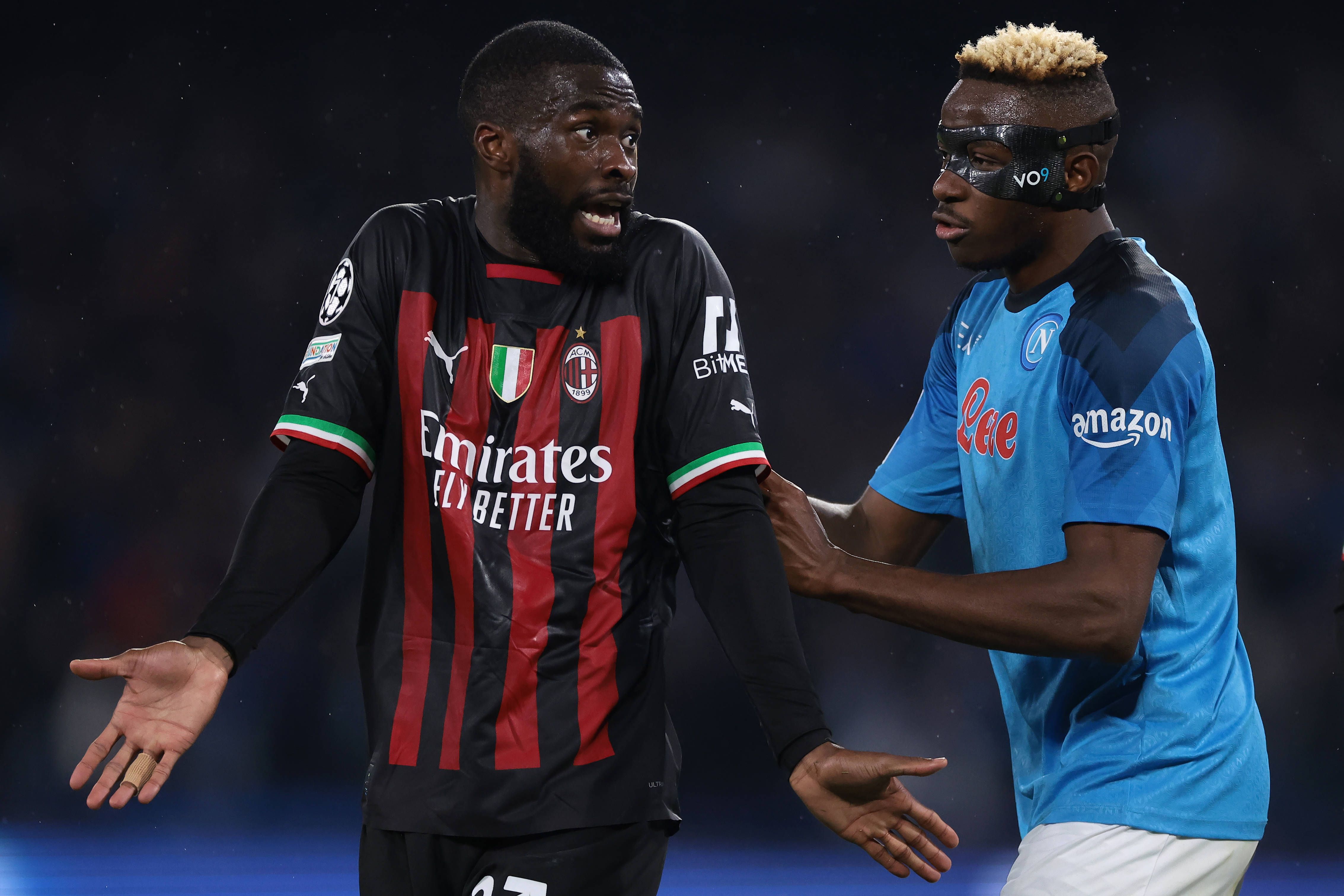  Victor Osimhen at SSC Napoli ushers Fikayo Tomori of AC Milan away