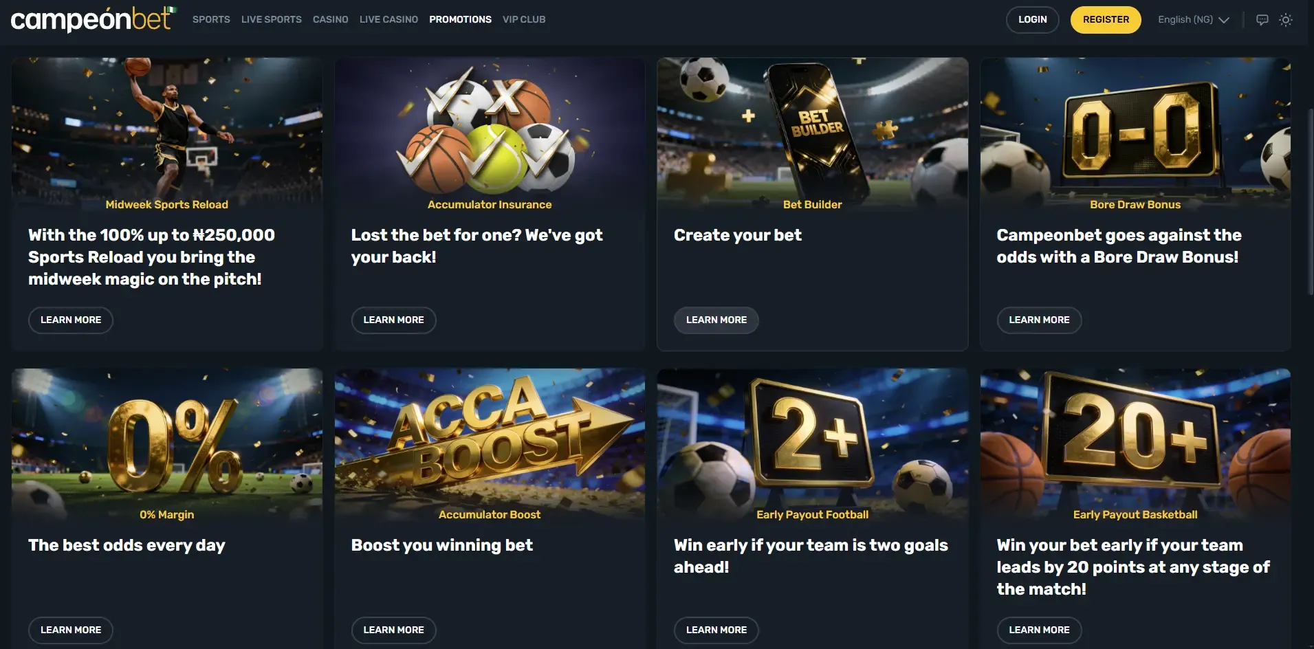 Campeonbet current promotions in the sports section.