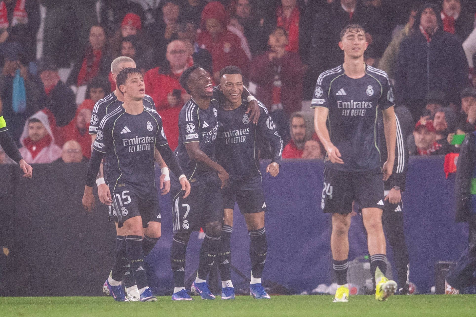  Kylian Mbappe of Real Madrid CF celebrates his goal during the UEFA Champions League 2025/26 MD8 match between SL Benfica and Real Madrid