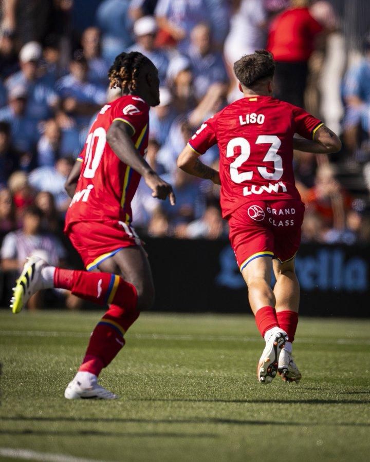 Christantus Uche and Adrian Liso celebrating Getafe's goal