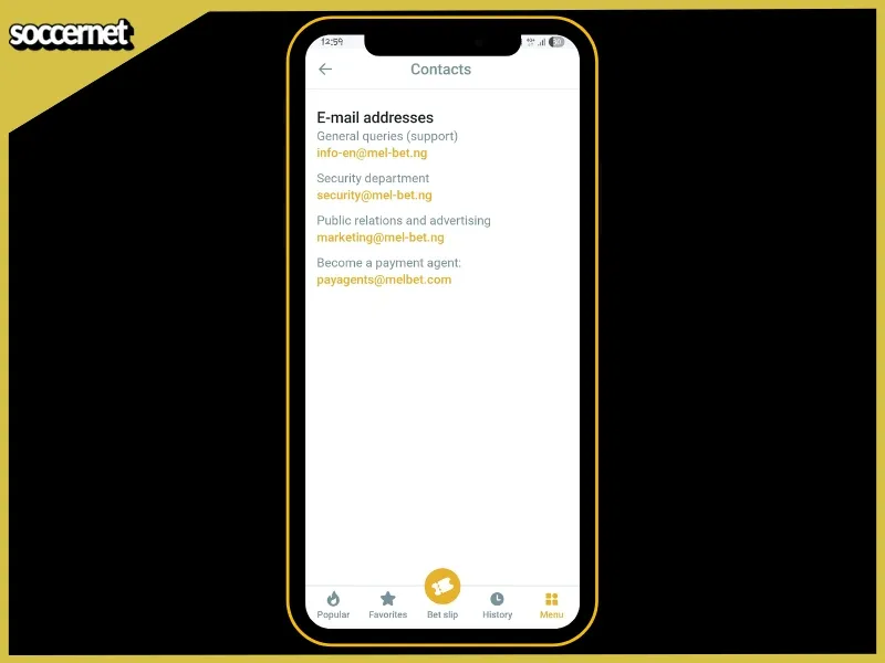 Melbet customer support options in the app