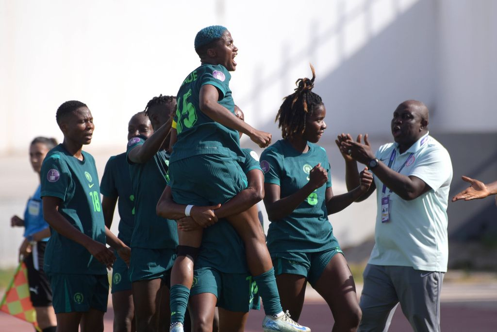 Rasheedat Ajibade of Nigeria celebrates with teammates during WAFCON match between Nigeria and Zambia