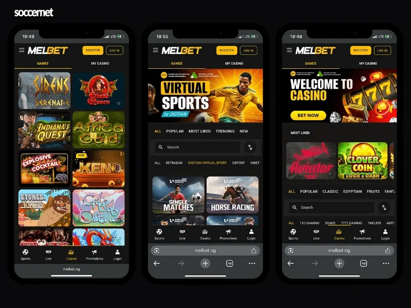Melbet Nigeria casino interface and virtual games.