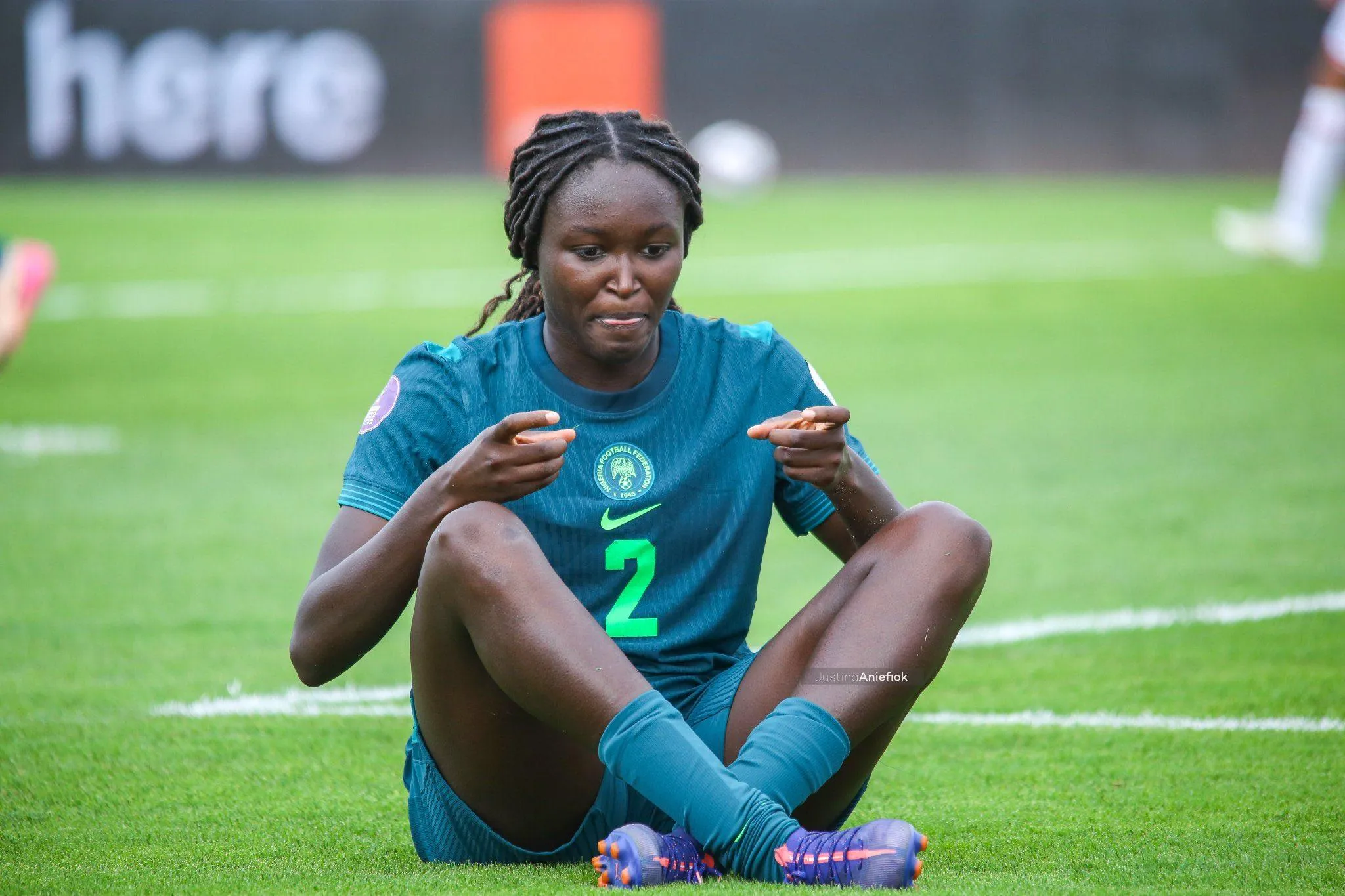 Rinsola Babajide celebrates against Tunisia