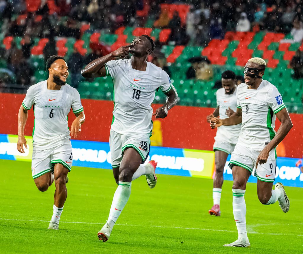 Akor Adam, Victor Osimhen and Chidera Ejuke during Nigeria vs Gabon