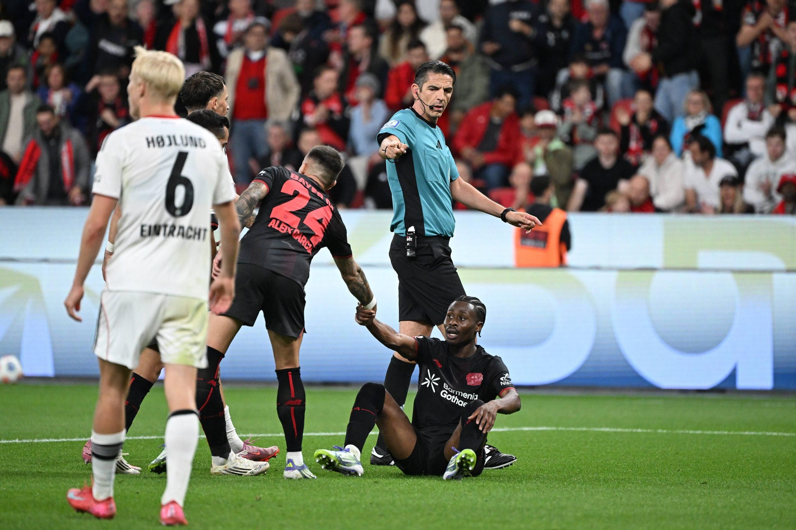 Nathan Tella after a foul in the box