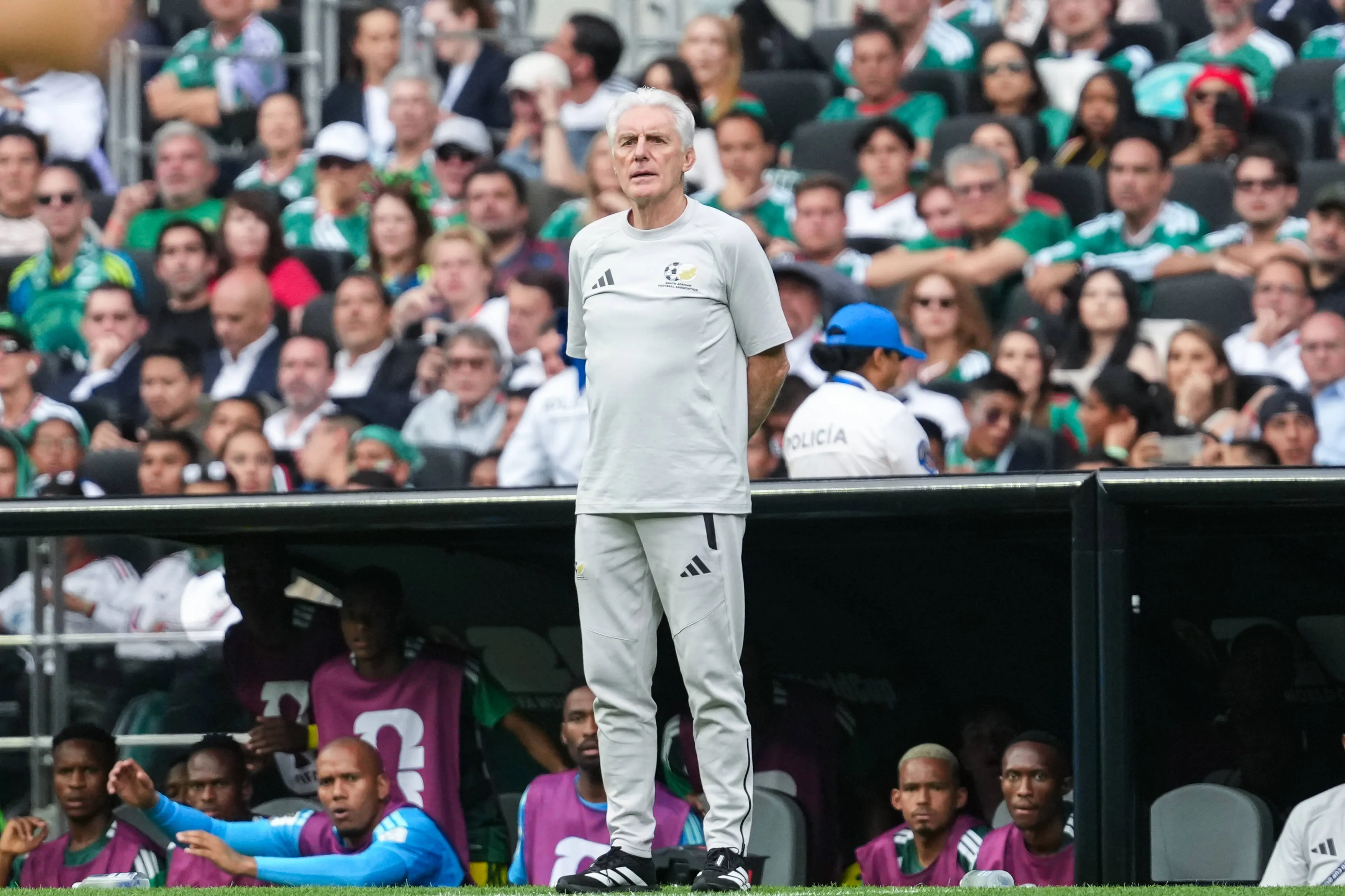 Hugo Broos, head coach of South Africa, during the FIFA Men's World Cup 2026 Group Stage football match between Mexico and South Africa