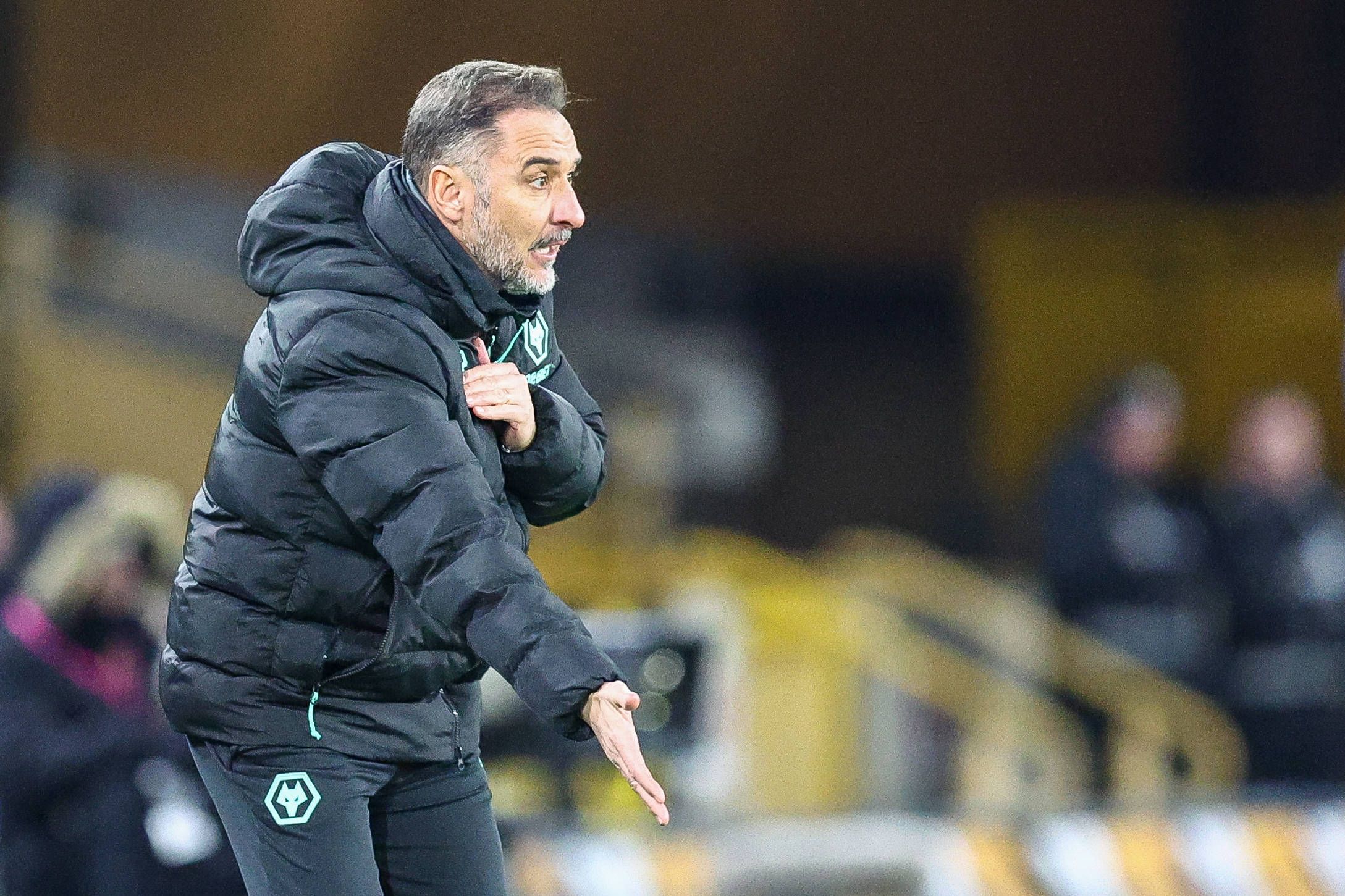 Vitor Pereira gestures to his players from the touchline during the Premier League match between Wolverhampton Wanderers and Fulham