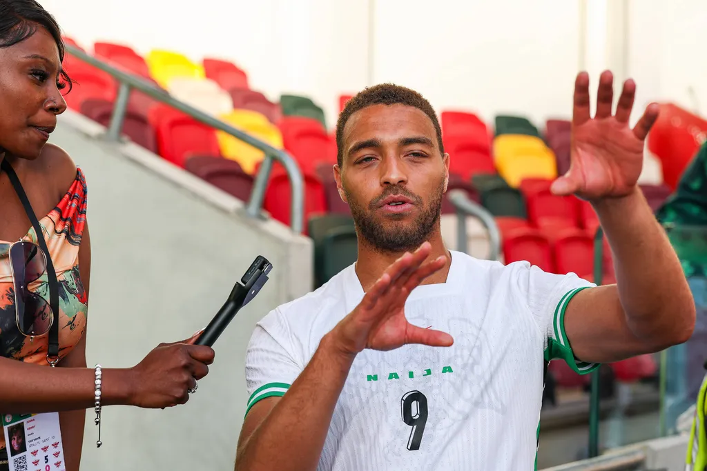 Cyriel Dessers is interviewed after the Unity Cup Final