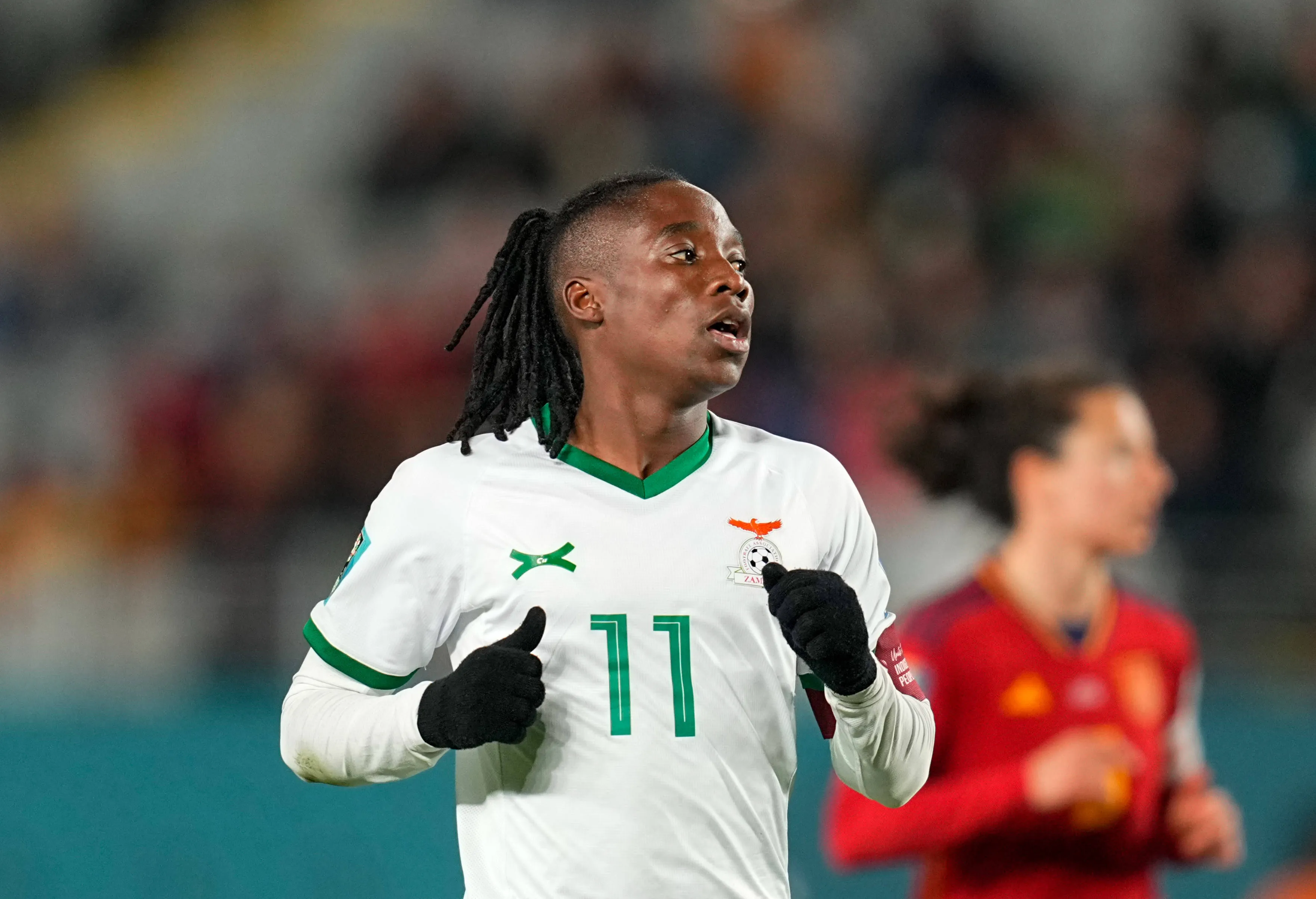 Barbra Banda of Zambia looks on