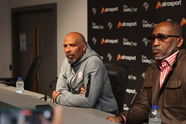 Nigeria Super Eagles head coach Eric Chelle (L) at the Unity Cup
