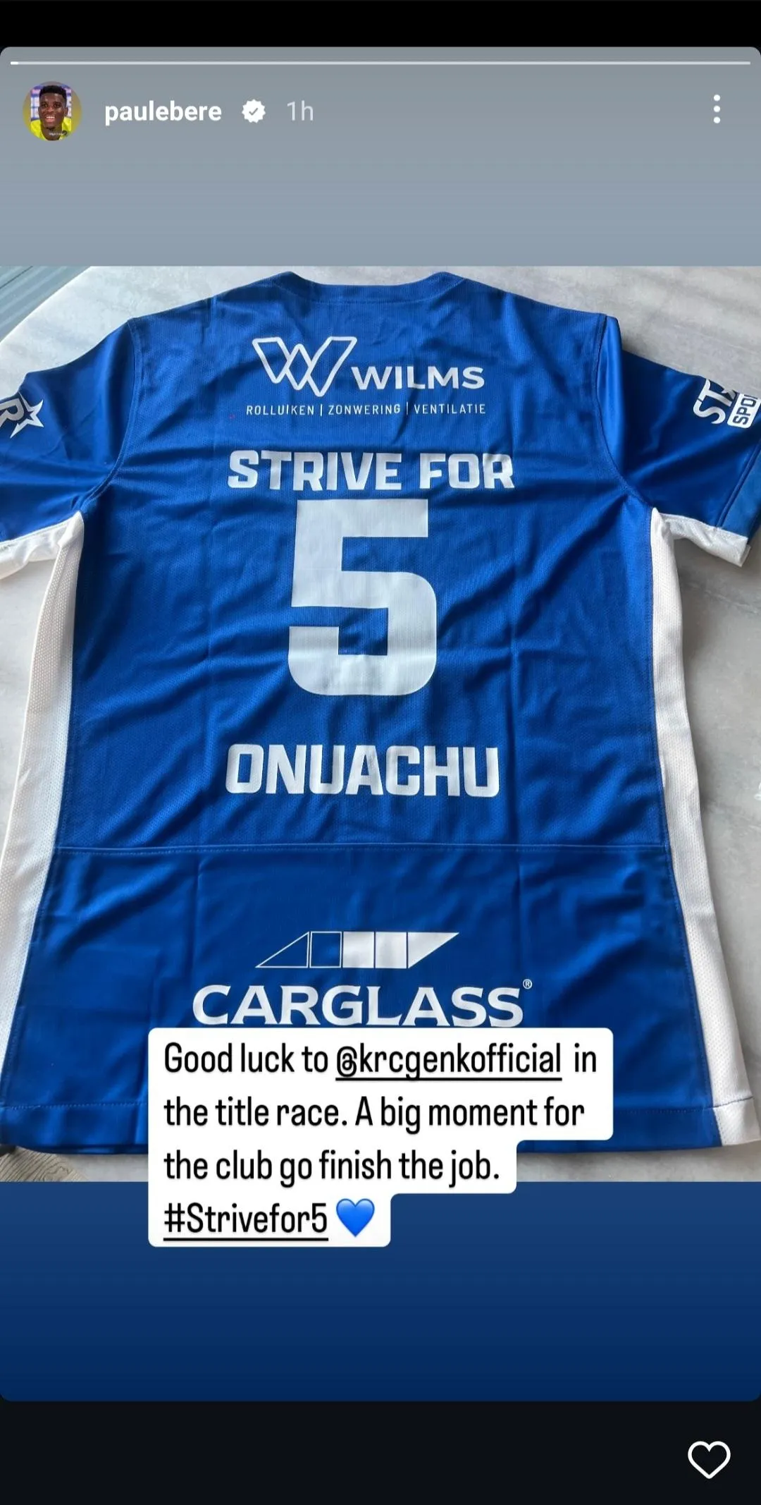 Paul Onuachu sends his best wished to Genk (Photo credit: Paul Onuachu IG)
