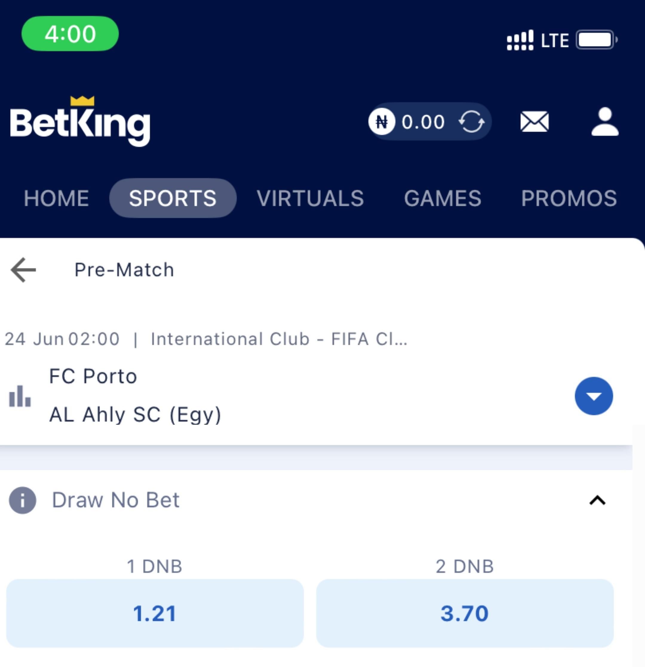 FC Porto vs Al Ahly FIFA Club World Cup DNB market