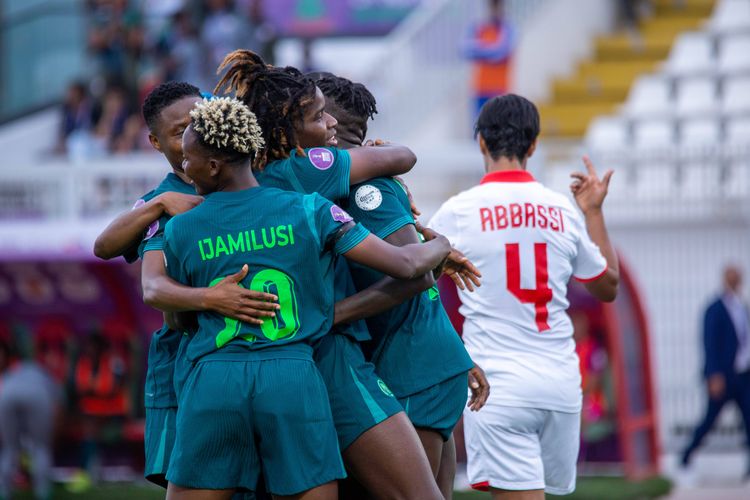 Super Falcons celebrate a goal vs Tunisia 