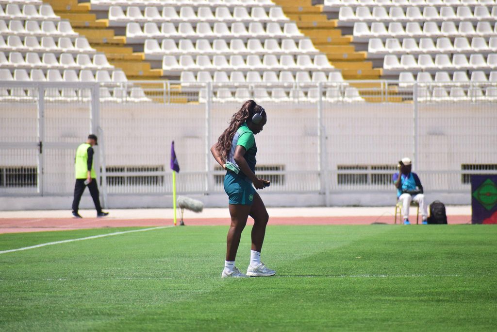 Michelle Alozie warming up against Zambia in the WAFCON 2024 quarter-final.