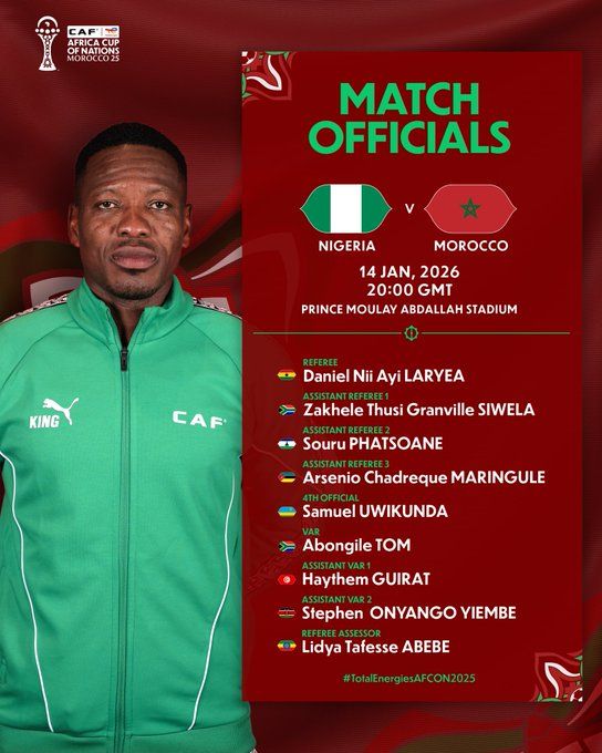Referees for Nigeria vs Morocco AFCON 2025 semifinal 