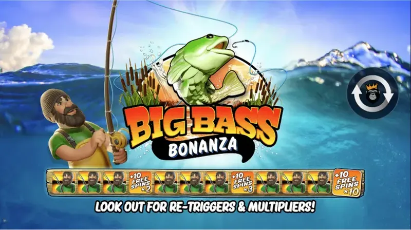 Big Bass Bonanza, one of the best online slots, gaming interface with re-triggers and multipliers.
