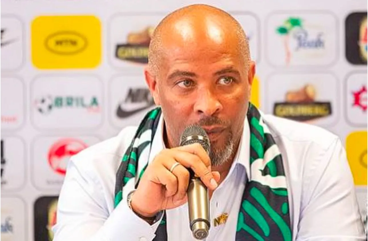 New Super Eagles head coach Eric Chelle speaking at his unveiling in Abuja on Monday. Photo Credit X 