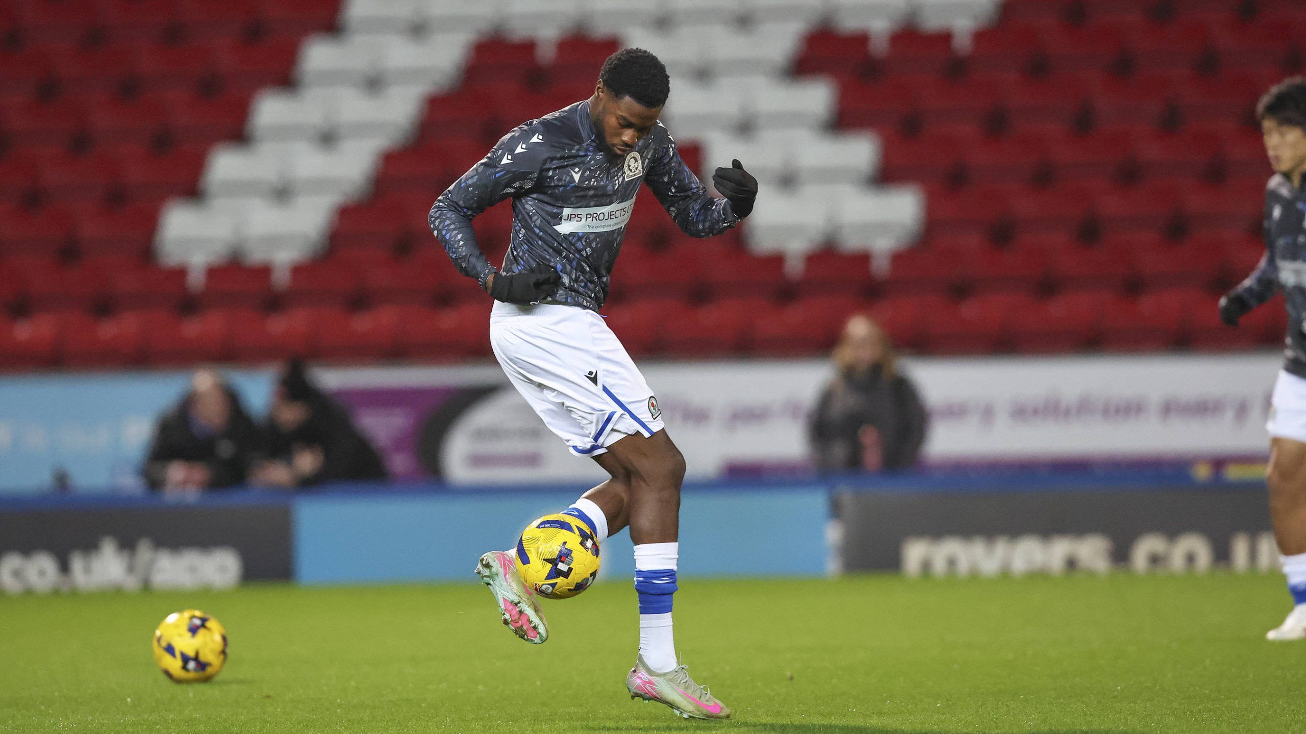 Blackburn Rovers defender Ryan Alebiosu 2 warming up during the EFL Sky Bet Championship match against Ipswich