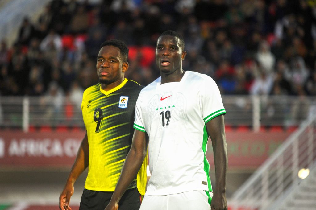 Paul Onuachu and Uche Ikpeazu during the Africa Cup of Nations AFCON match between Uganda and the Super Eagles of Nigeria