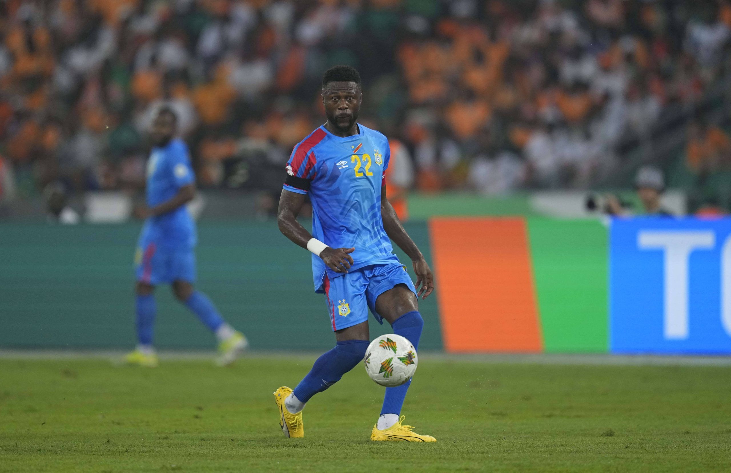 Chancel Mangulu Mbemba controls the ball during a African Cup of Nations semifinal game between Ivory Coast vs DR Congo