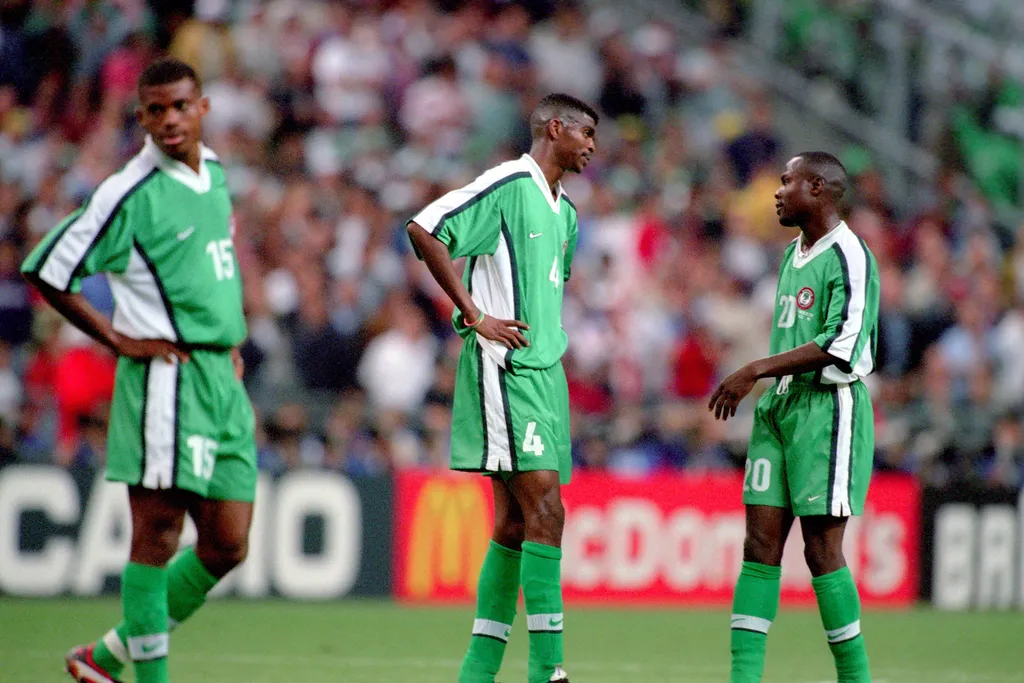 Sunday Oliseh, Kanu Nwankwo, Victor Ikpeba for the Super Eagles of Nigeria