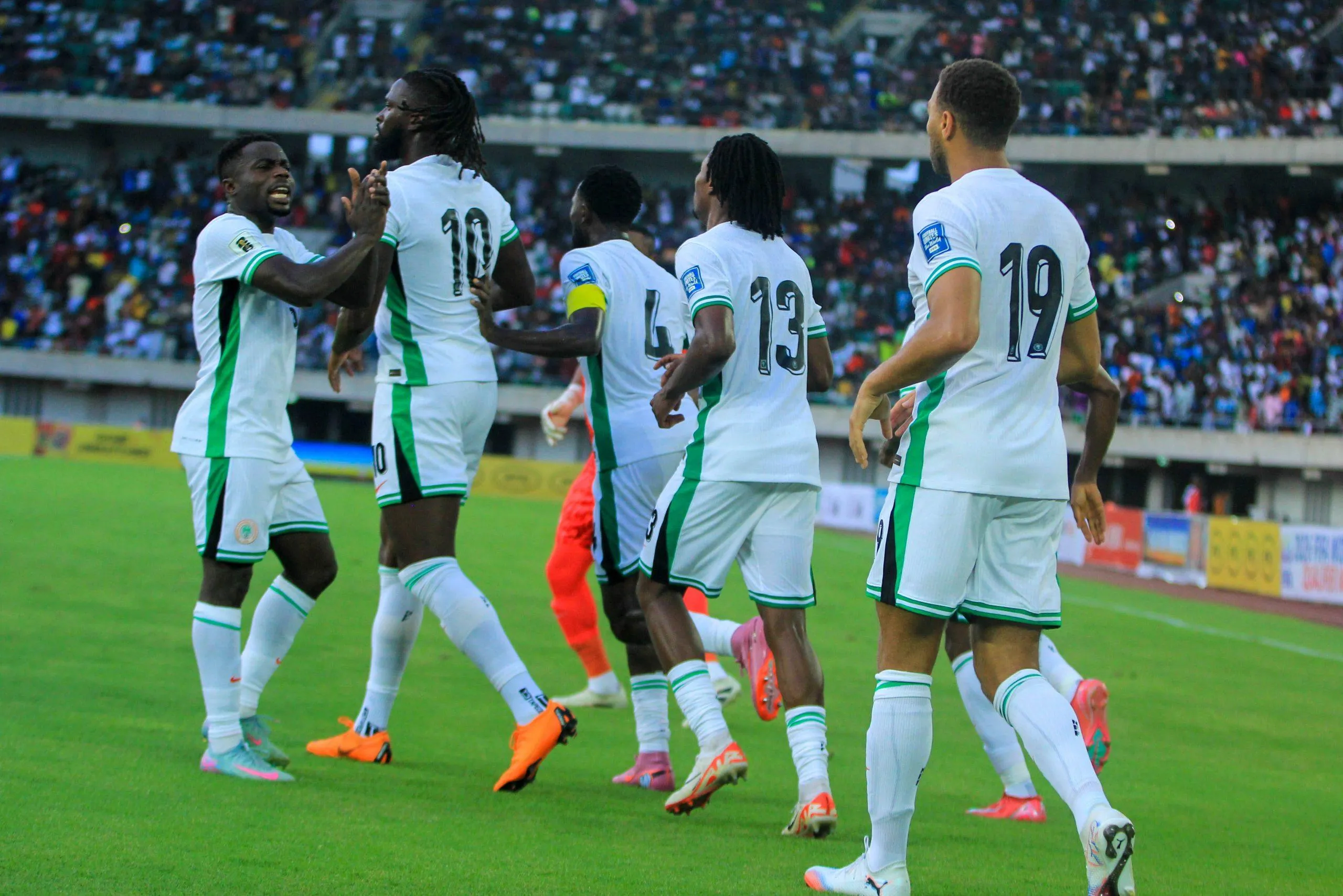 Tolu Arokodare, Simon Moses and Wilfred Ndidi during the 2026 FIFA World Cup qualifying match between the Super Eagles of Nigeria and the Amavubi of Rwanda