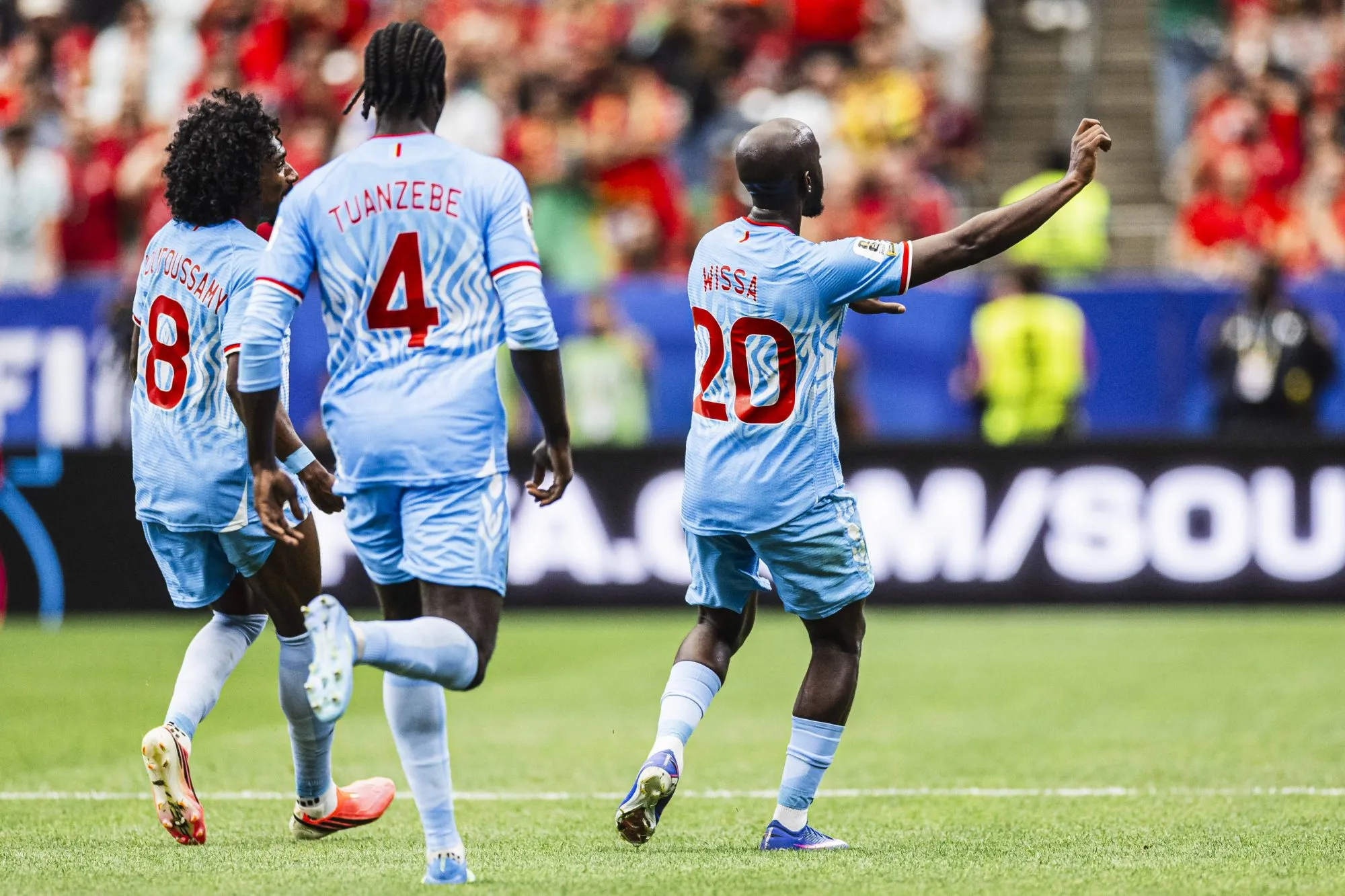 Yoane Wissa of DR Congo celebrates after scoring at the 2026 FIFA World Cup