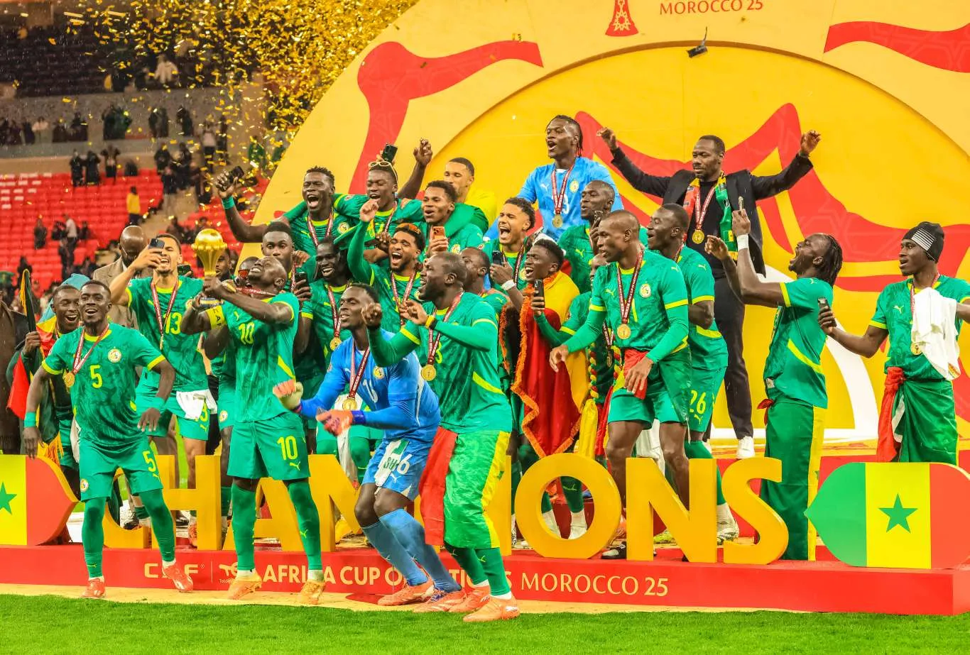 Senegalese players celebrating AFCON 2025 win