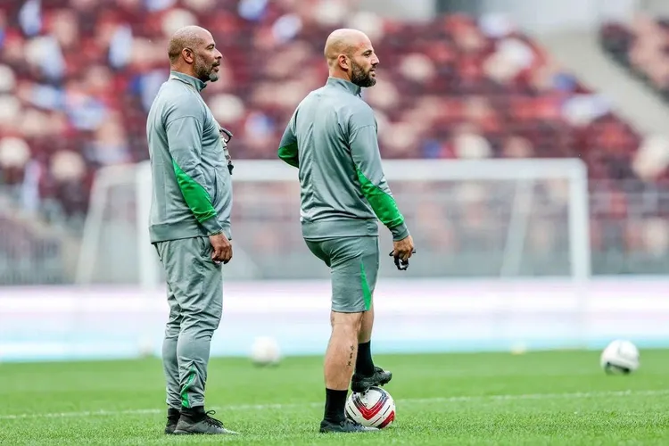 Super Eagles head coach Eric Chelle and his assistant 