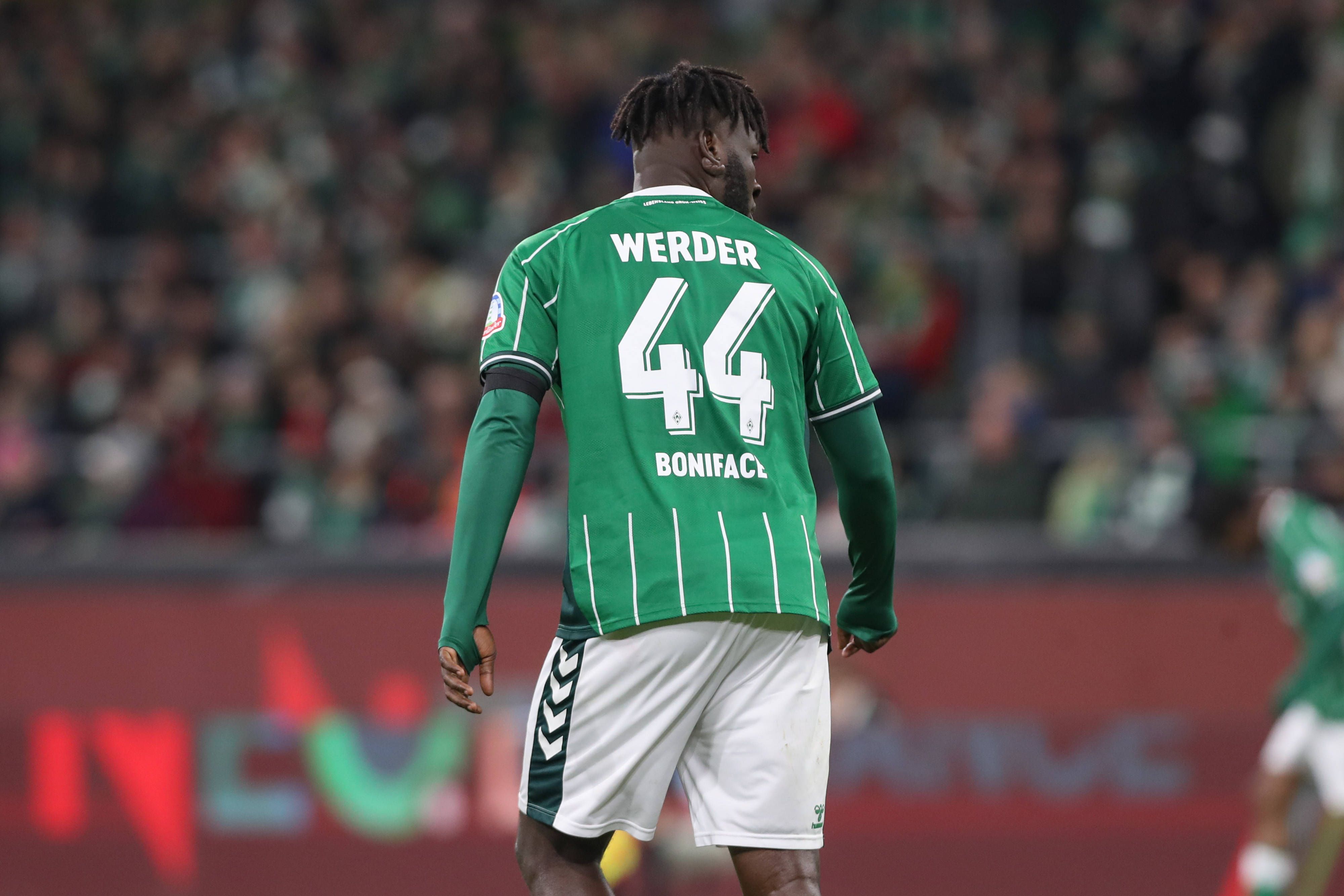 Victor Boniface with Werder Bremen, jersey 44