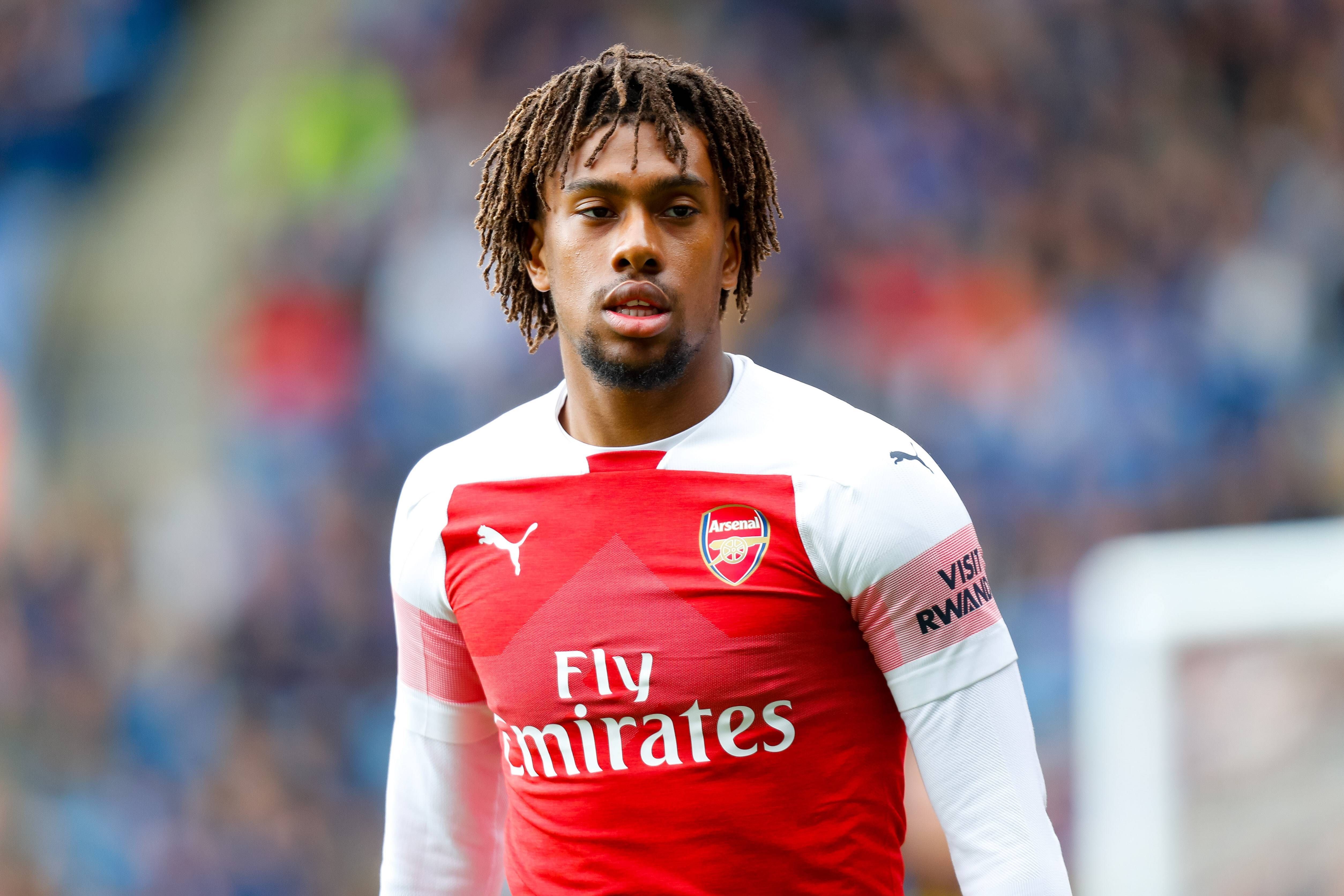 Alex Iwobi during a Premier League match between Arsenal and Leicester City in 2019