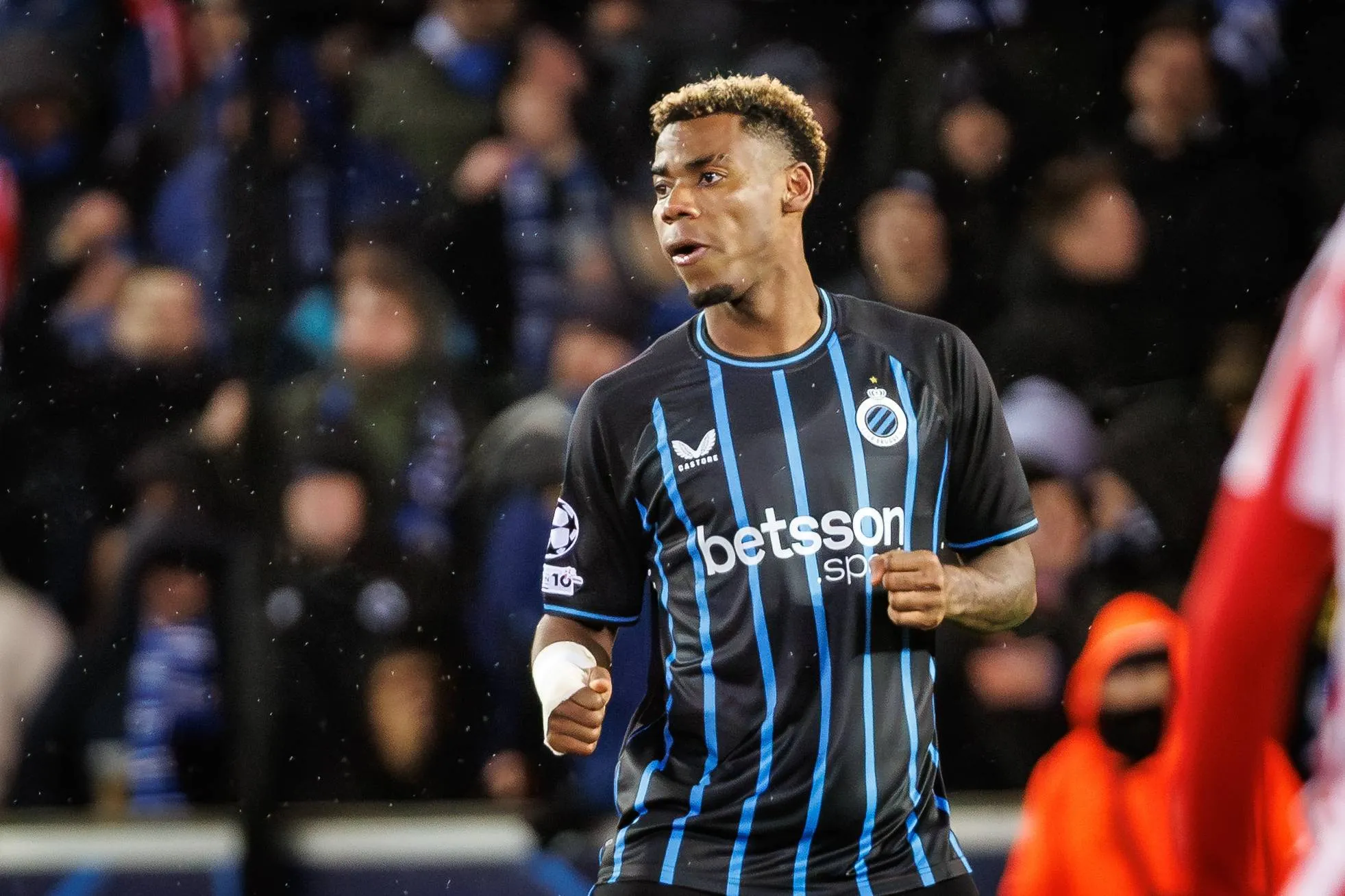 Raphael Onyedika celebrates after scoring for Club Brugge