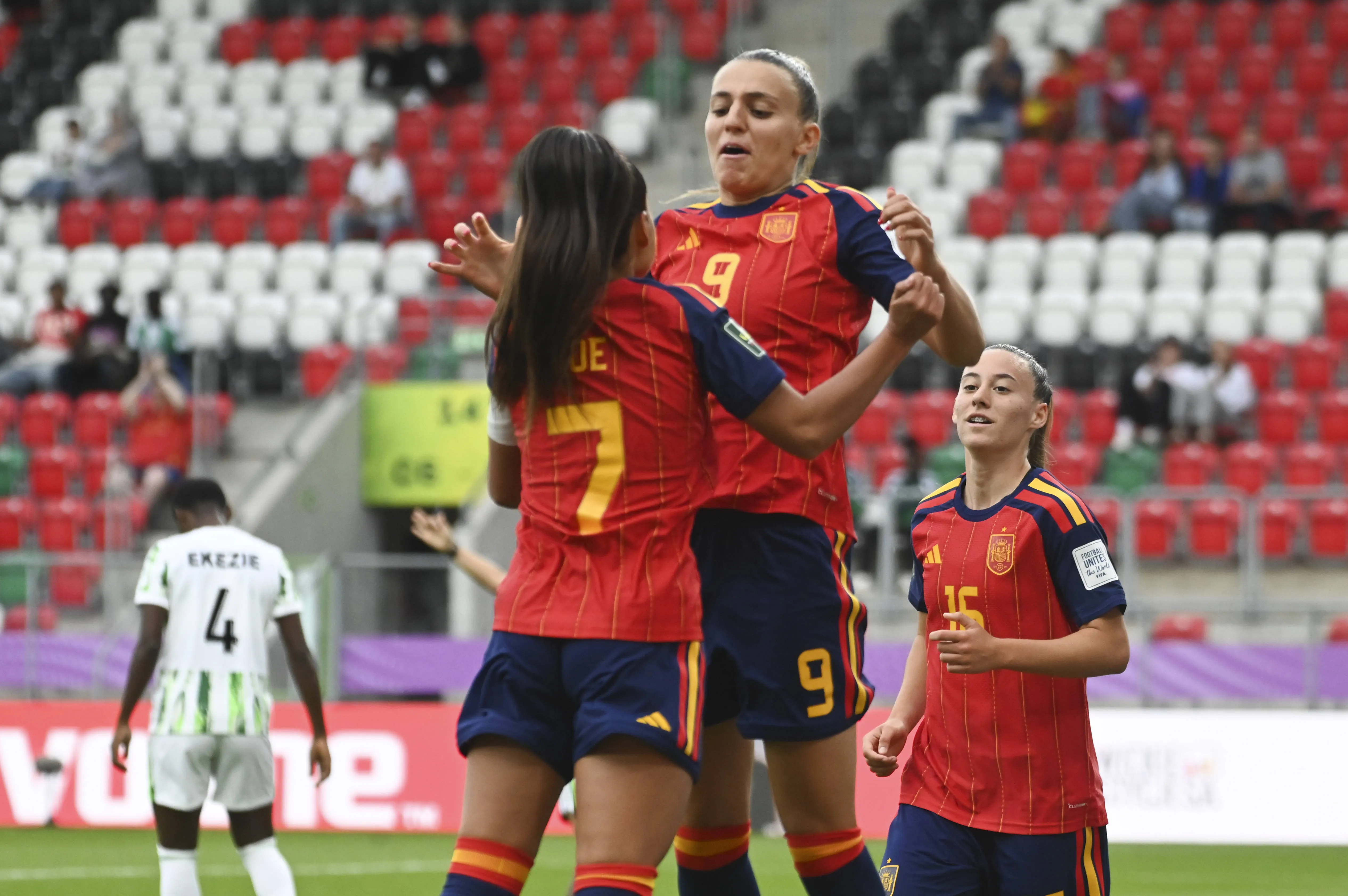 Marisa Garcia for Spain celebrating a goal during the FIFA U-20 Women's World Cup.