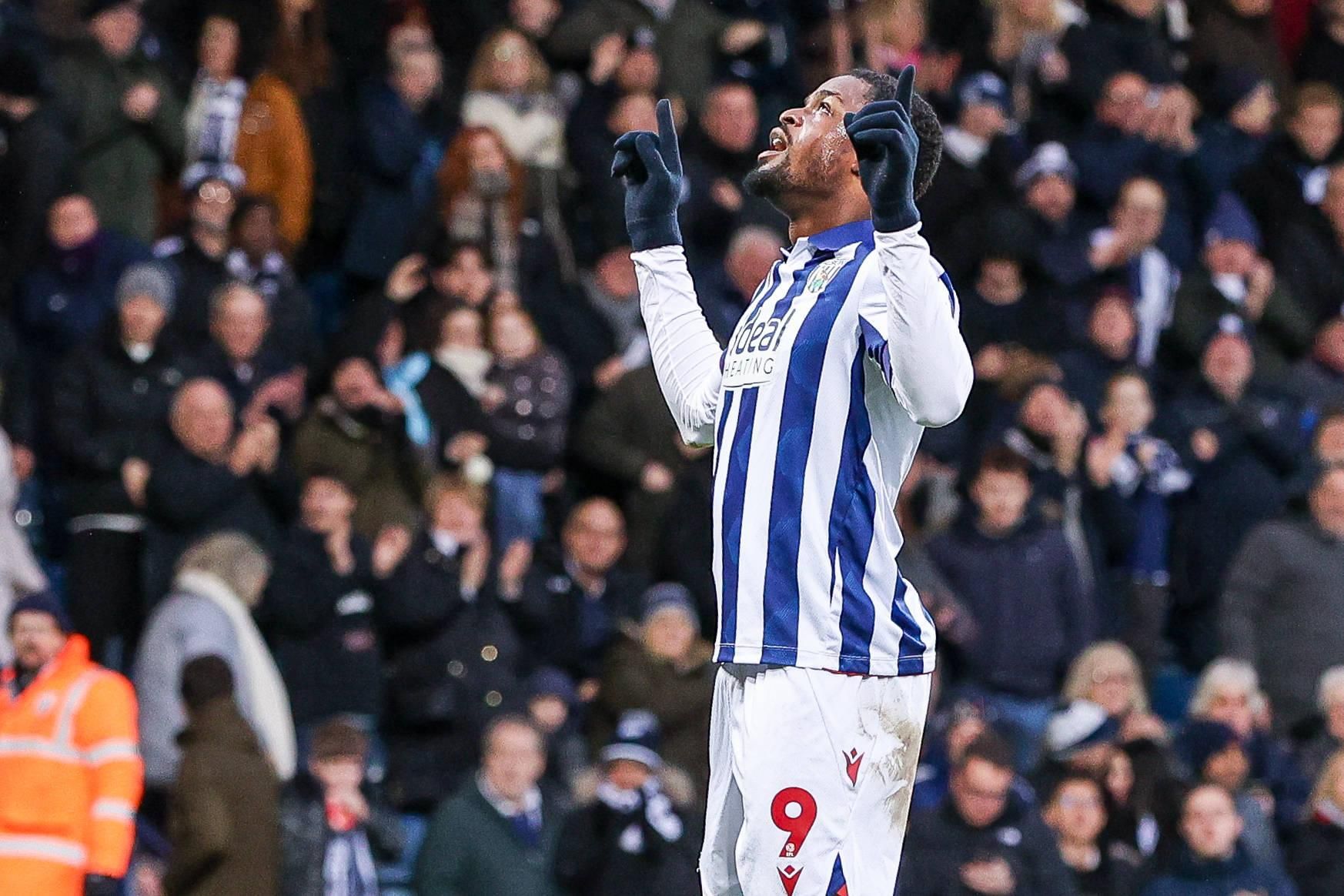 Josh Maja of WBA celebrates his second goal during the Sky Bet Championship match between West Bromwich Albion and Preston North End at The Hawthorns