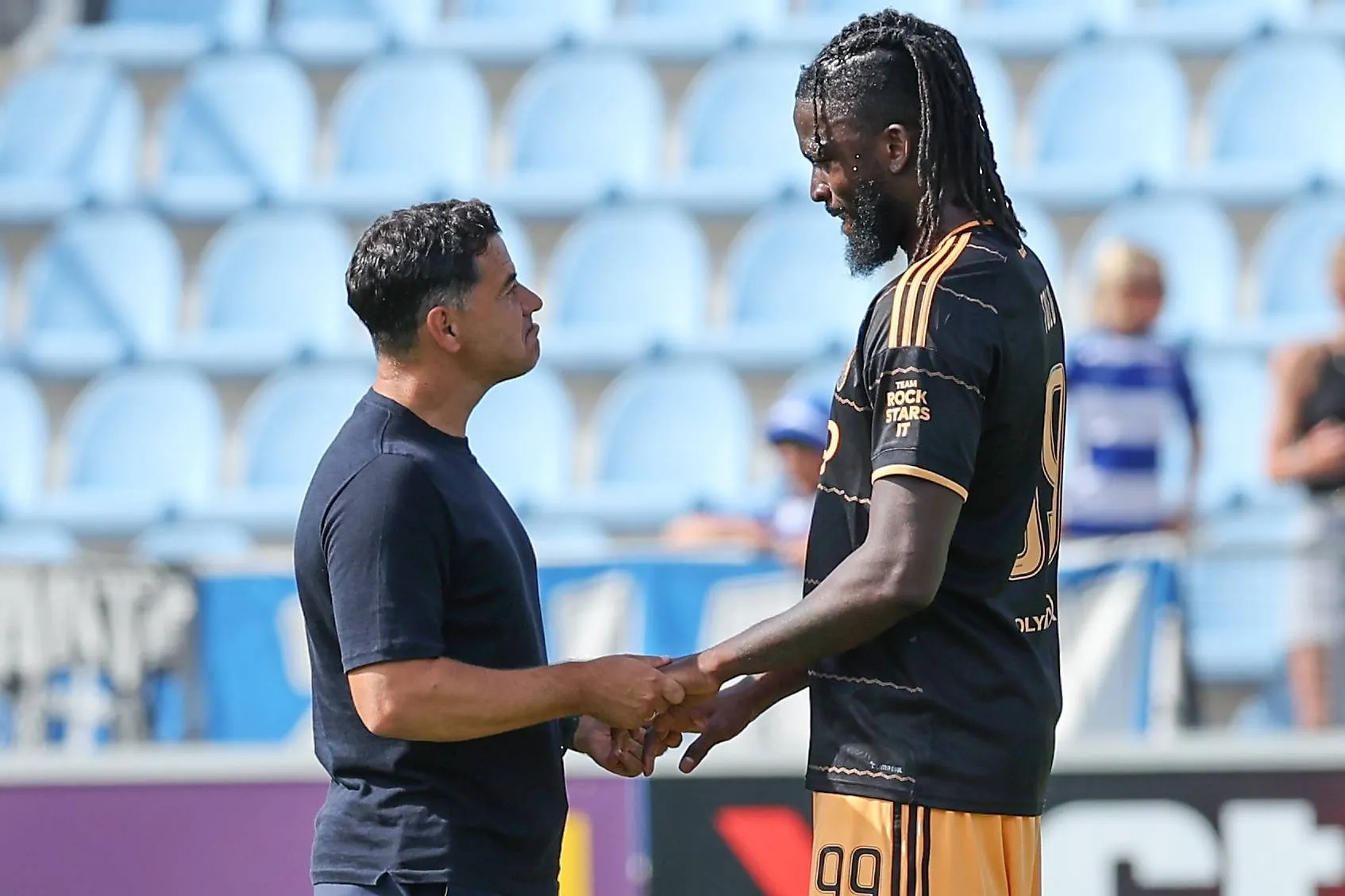 AFC Ajax Amsterdam coach Michel Sanchez and forward Tolu Arokodare