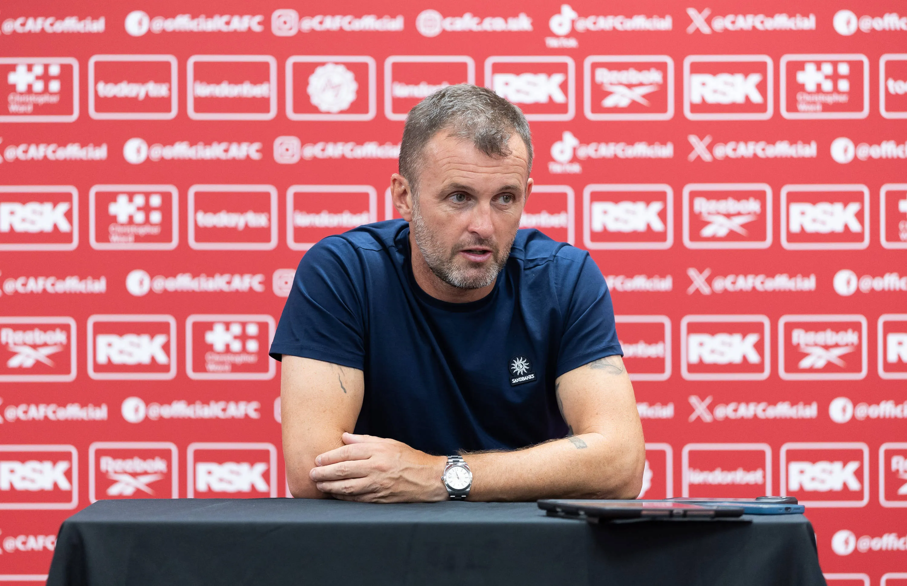 Charlton Athletic Manager Nathan Jones is interviewed. 