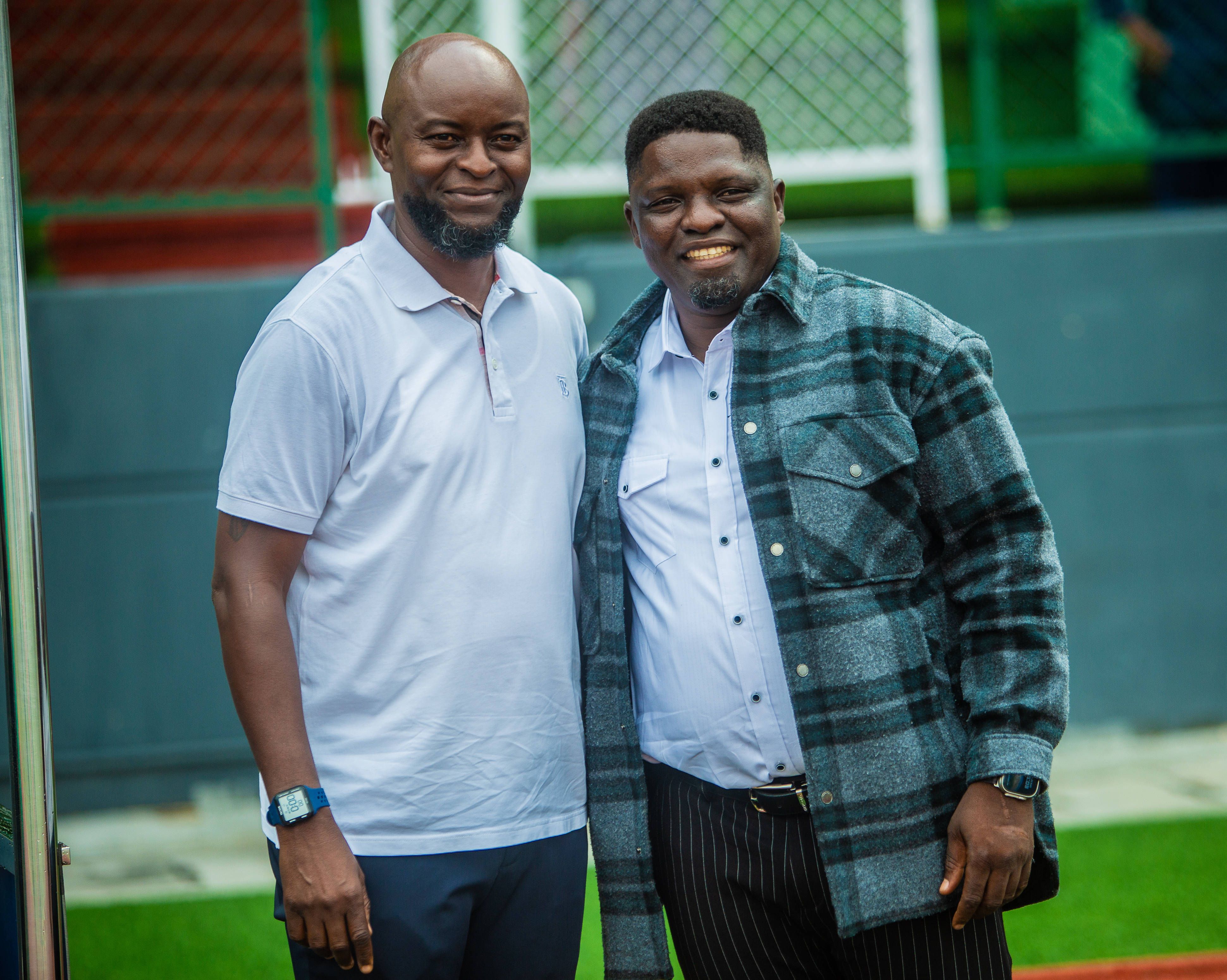 Coach Daniel Ogunmodede and Coach Finidi George in action during the game between Remo Stars SC and Rivers United 