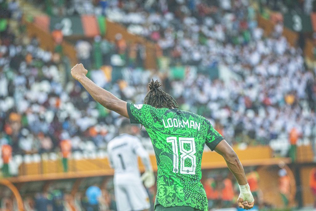 Ademola Lookman Celebrating his goal against Angola at the 2023 AFCON in Cote D Ivoire