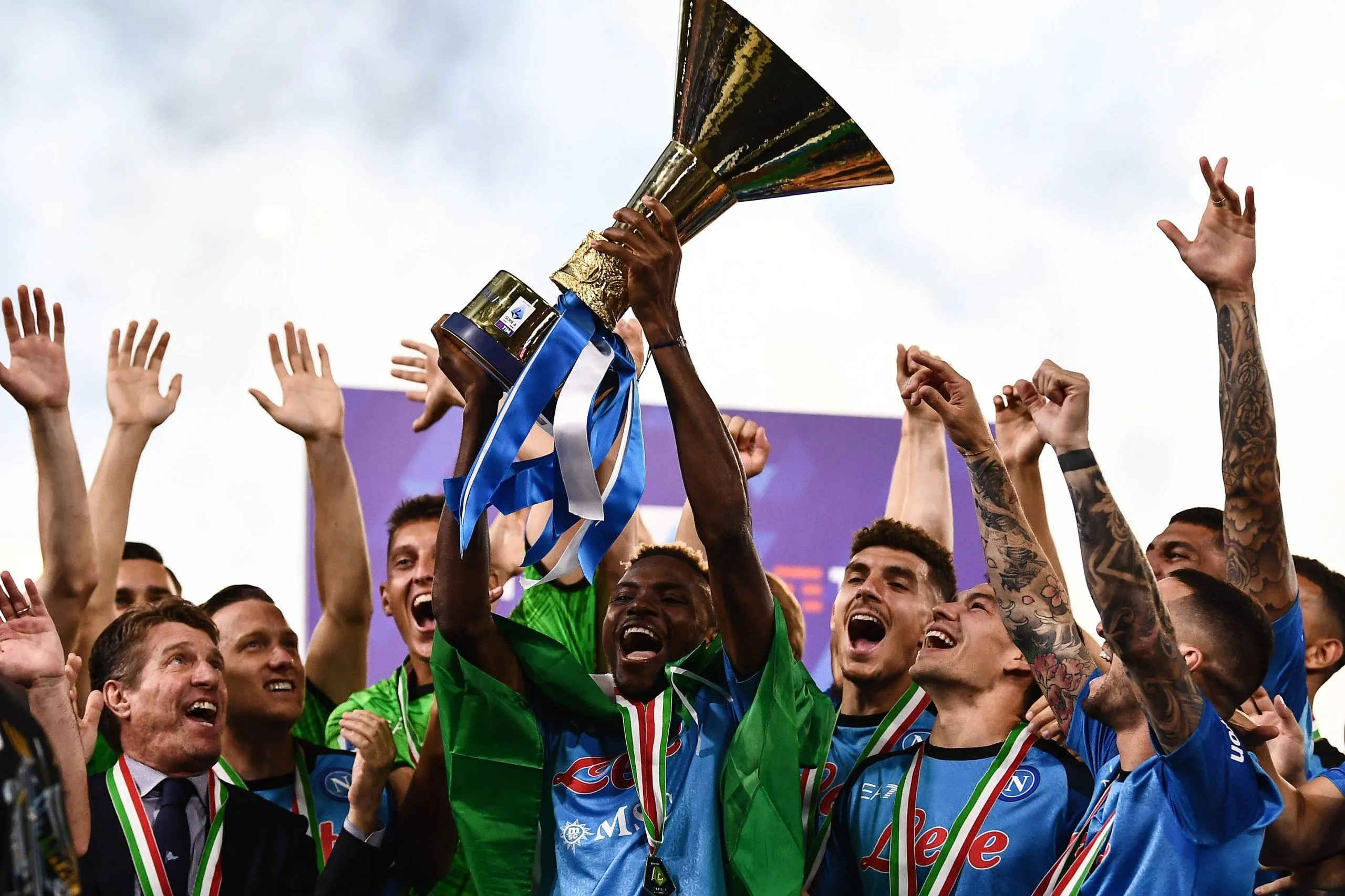 Victor Osimhen with the Serie A trophy at Napoli