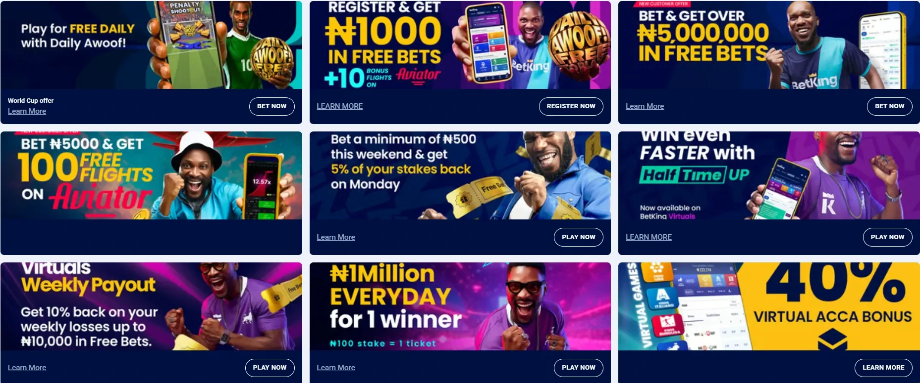 BetKing promotions page showing various ongoing offers for new and existing players.