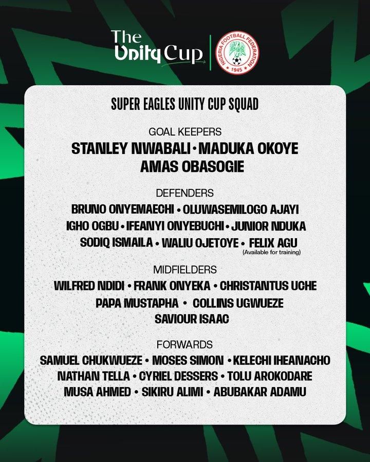 Nigeria Super Eagles Unity Cup squad