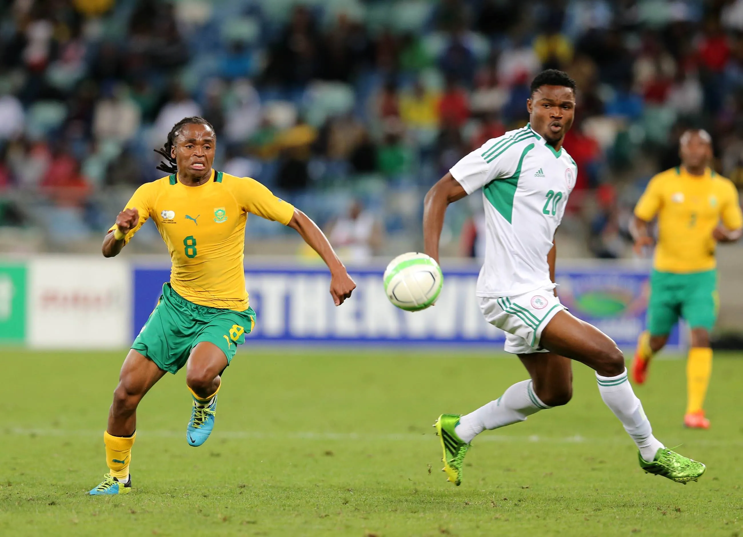 James Okwuosa of Nigeria and Siphiwe Tshabalala for South Africa.