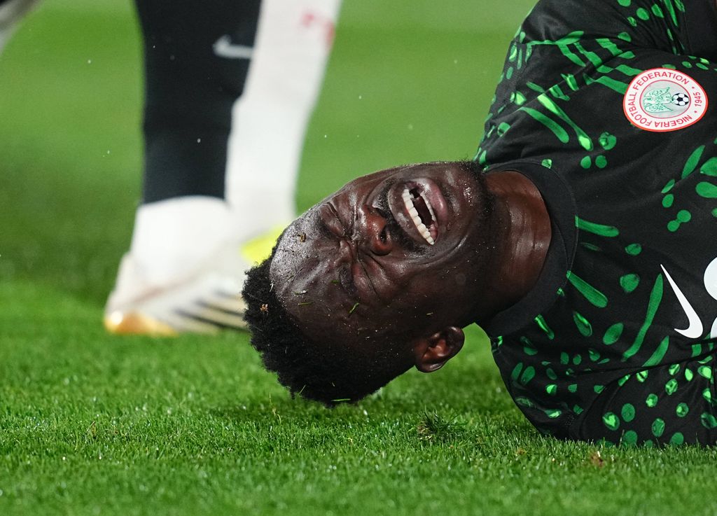 Akor Jerome Adams Nigeria on the ground during the Africa Cup Of Nations match between Tunisia and Nigeria