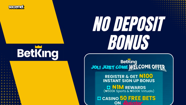 Banner showing BetKing no deposit welcome offer for new players.