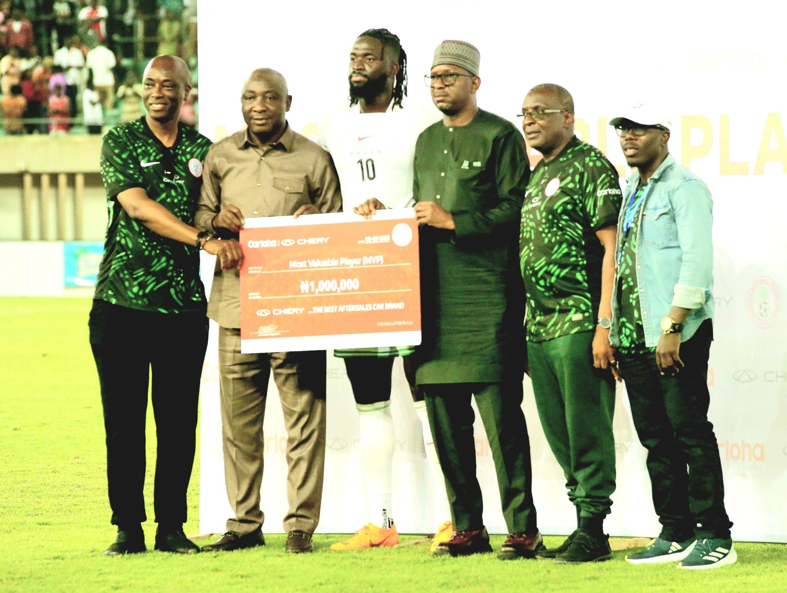 Tolu Arokodare wins the MOTM award after Nigeria vs Rwanda clash